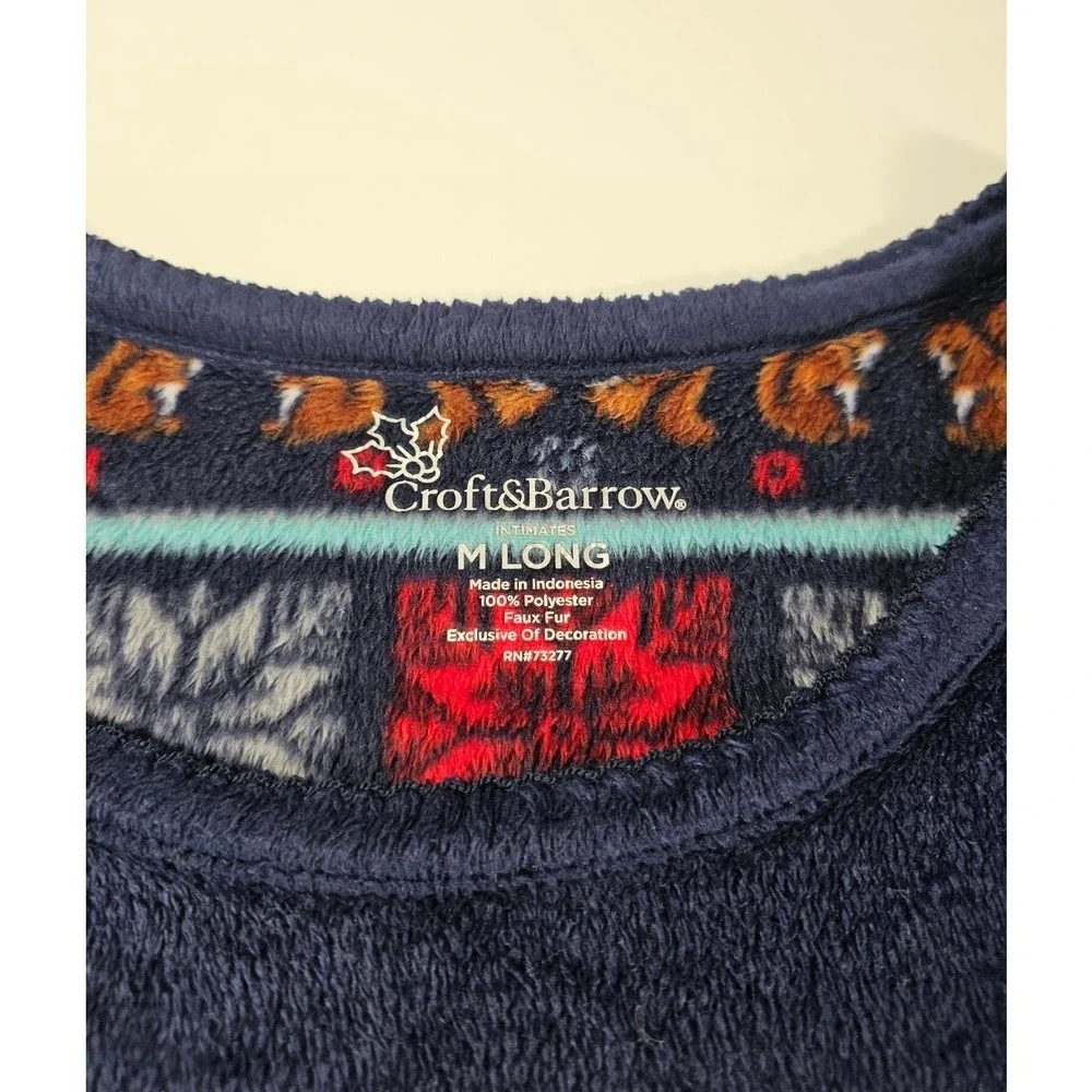 Croft & barrow size M LONG navy velour long sleeve top EUC SOFT ^